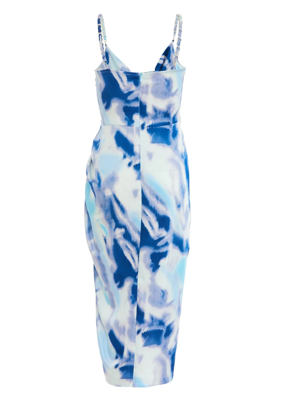 Quiz Blue Satin Marble Print Ruched Midi Dress - 4 Image 5