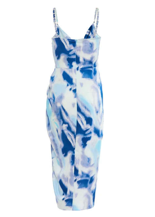 Quiz Blue Satin Marble Print Ruched Midi Dress - 4 Image 5