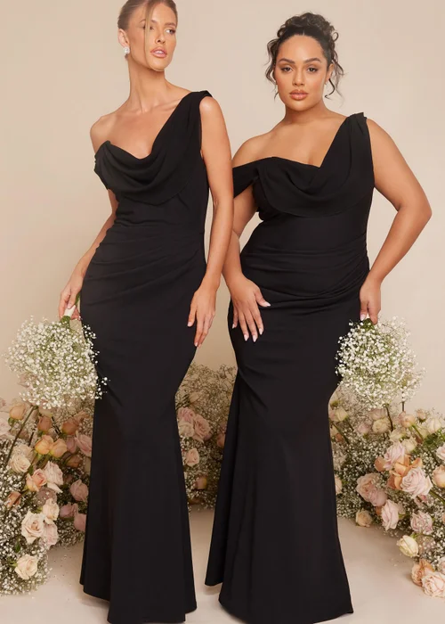 Quiz Black Asymmetric Cowl Neck Maxi Dress - 6 Image 1