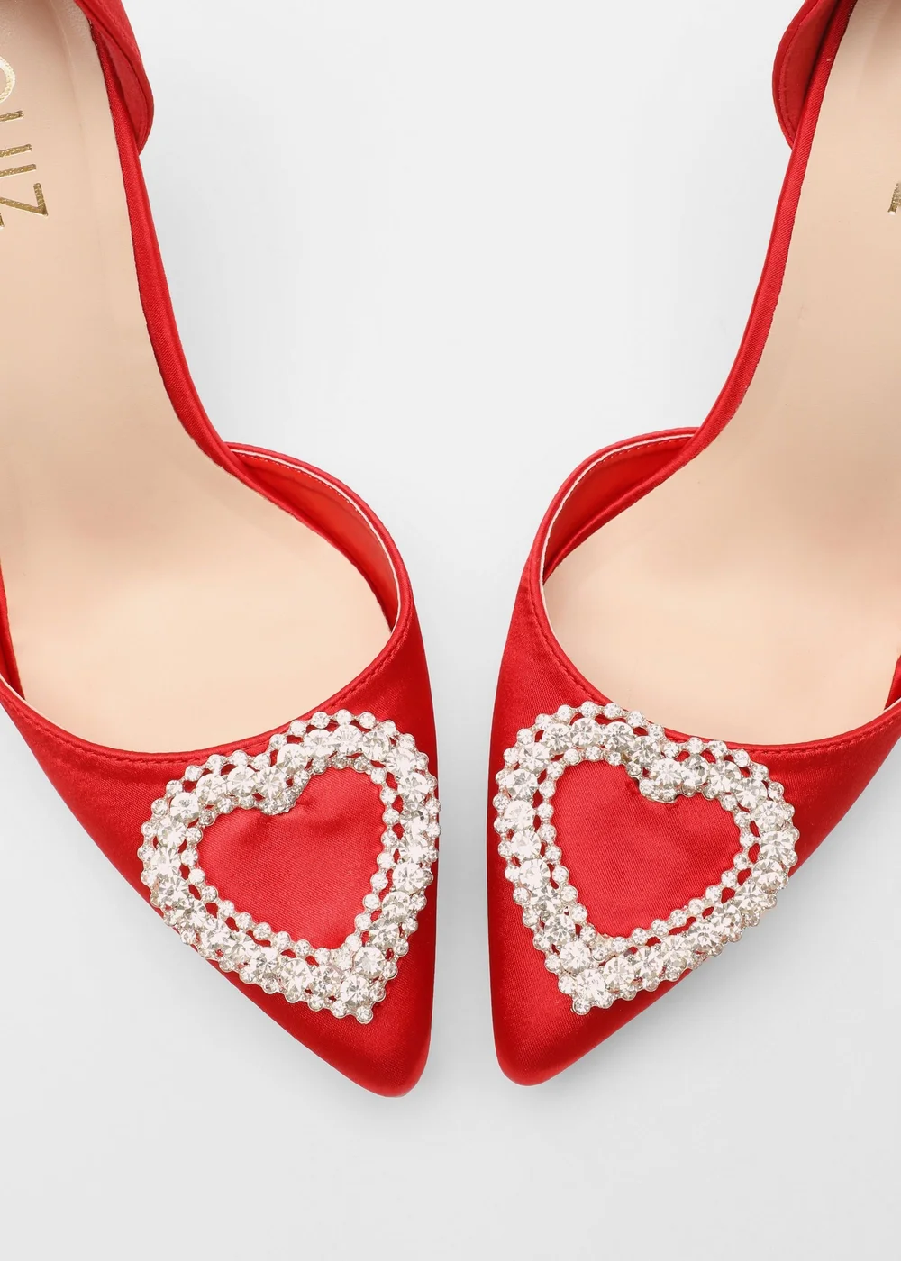 Quiz Red Satin Diamante Heart Brooch Court Heels - 3 Image 5