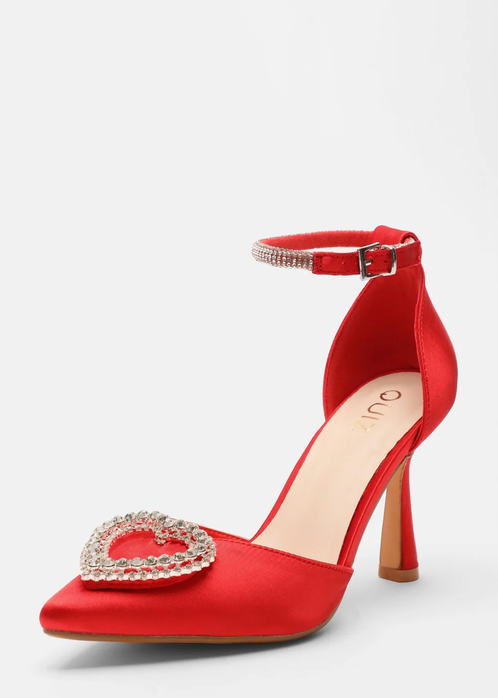 Quiz Red Satin Diamante Heart Brooch Court Heels - 3 Image 2