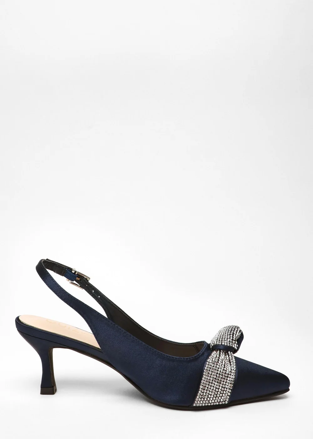 Quiz Navy Wide Fit Diamante Knot Sling Back Low Heels - 3 Image 5