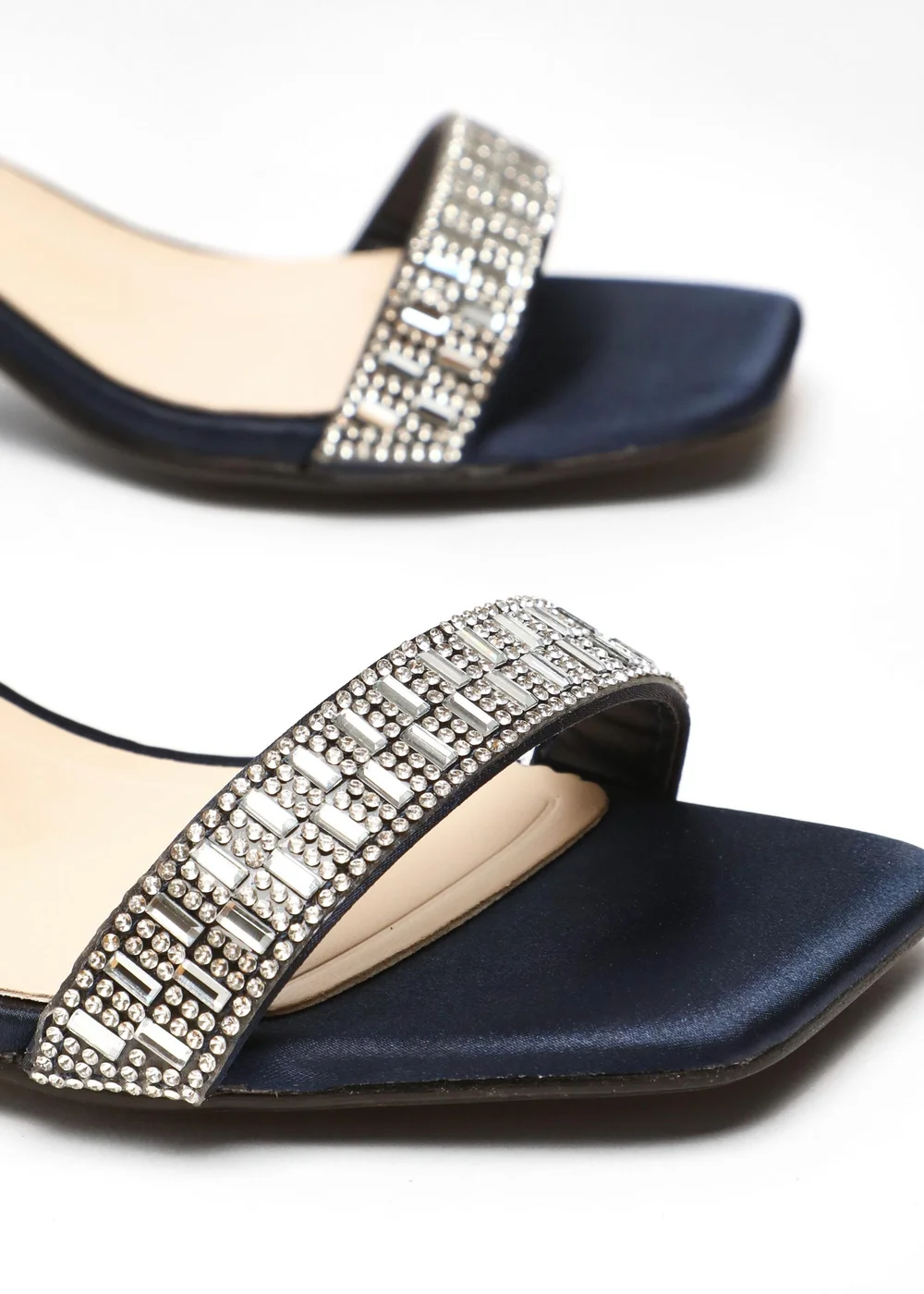 Quiz Navy Wide Fit Satin Diamante Low Block Heeled Sandals - 3 Image 4