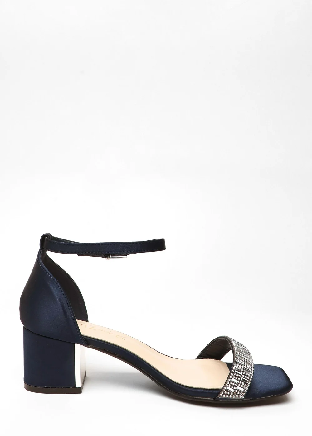 Quiz Navy Wide Fit Satin Diamante Low Block Heeled Sandals - 3 Image 5