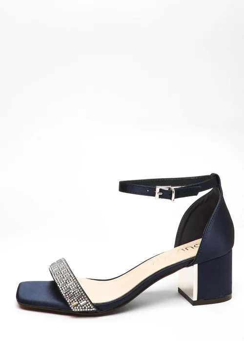 Quiz Navy Wide Fit Satin Diamante Low Block Heeled Sandals - 3 Image 3