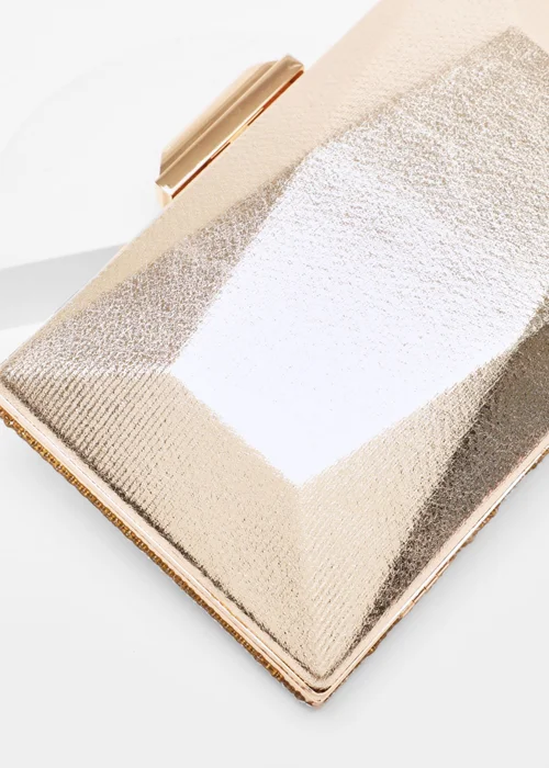 Quiz Gold Diamante Geometric Box Bag - One Size Image 4
