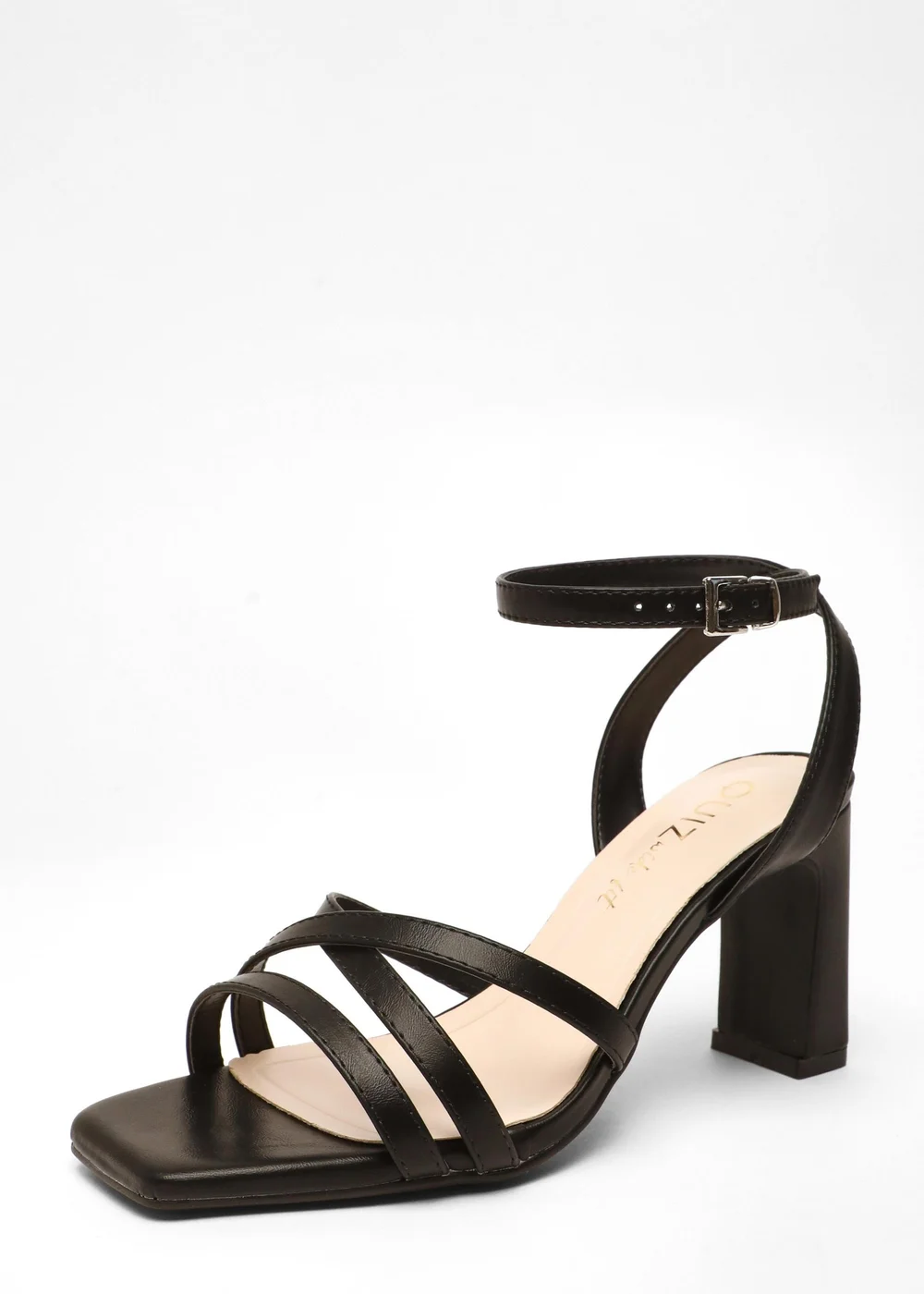 Quiz Black Wide Fit Faux Leather Strappy Heeled Sandals - 3 Image 1