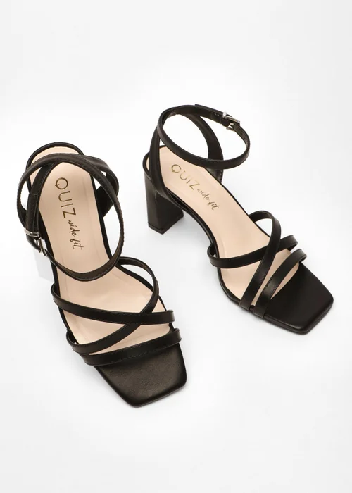 Quiz Black Wide Fit Faux Leather Strappy Heeled Sandals - 3 Image 2
