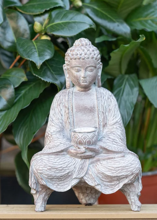 ValueLights Grey Solar Buddha Ornament (26cm x 10cm x 16cm) - One Size Image 4