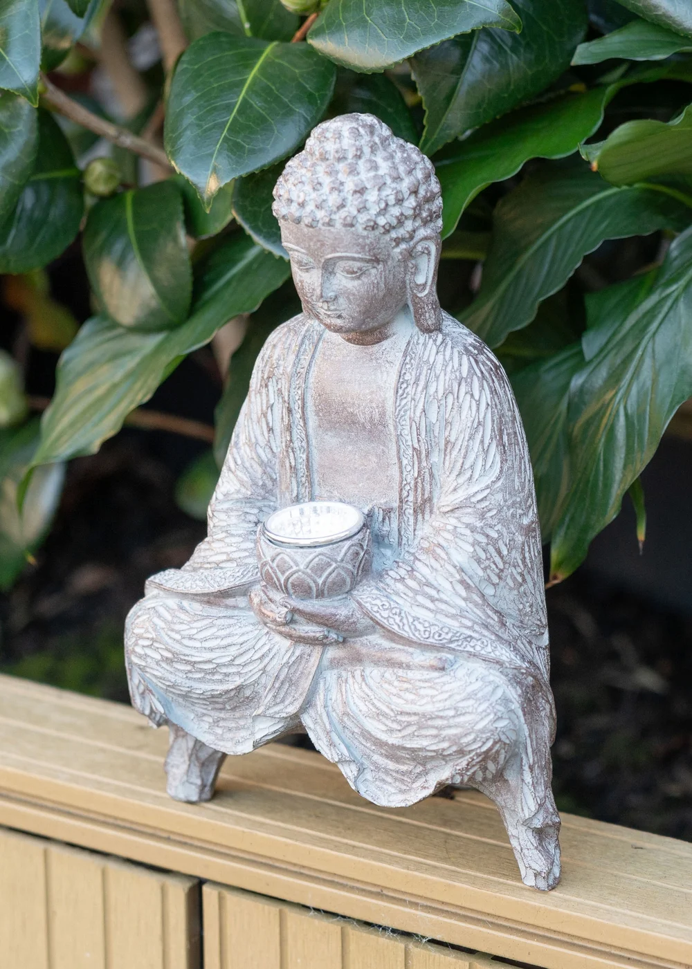ValueLights Grey Solar Buddha Ornament (26cm x 10cm x 16cm) - One Size Image 1
