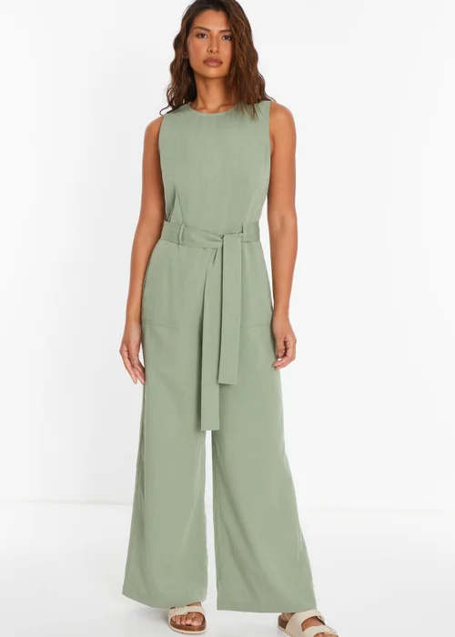Quiz Green Linen Look Palazzo Jumpsuit - Size 8 Image 1