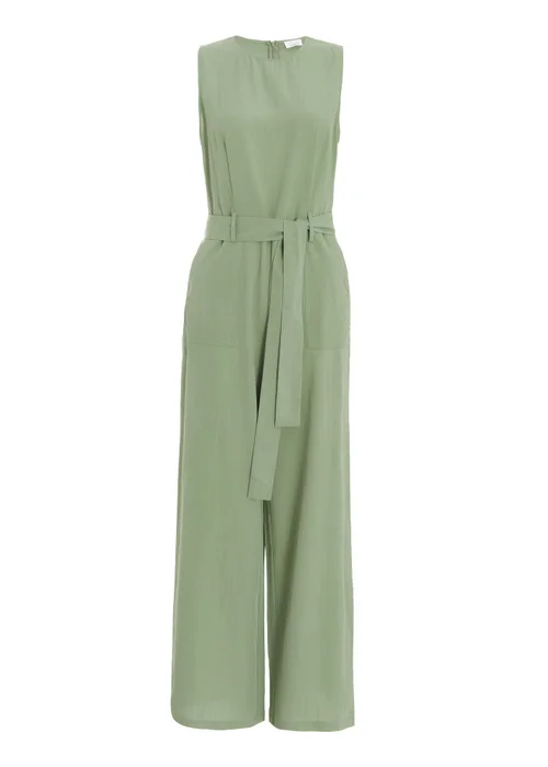 Quiz Green Linen Look Palazzo Jumpsuit - Size 8 Image 4