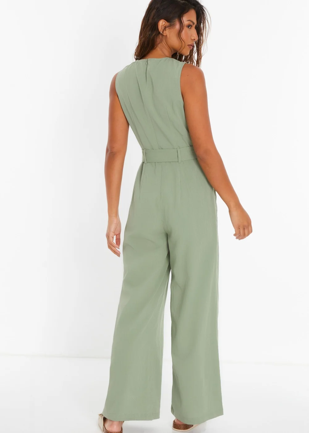 Quiz Green Linen Look Palazzo Jumpsuit - Size 8 Image 2