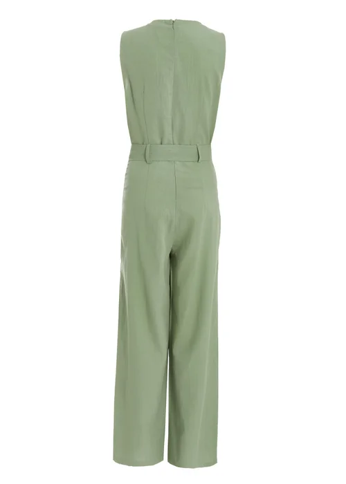 Quiz Green Linen Look Palazzo Jumpsuit - Size 8 Image 5
