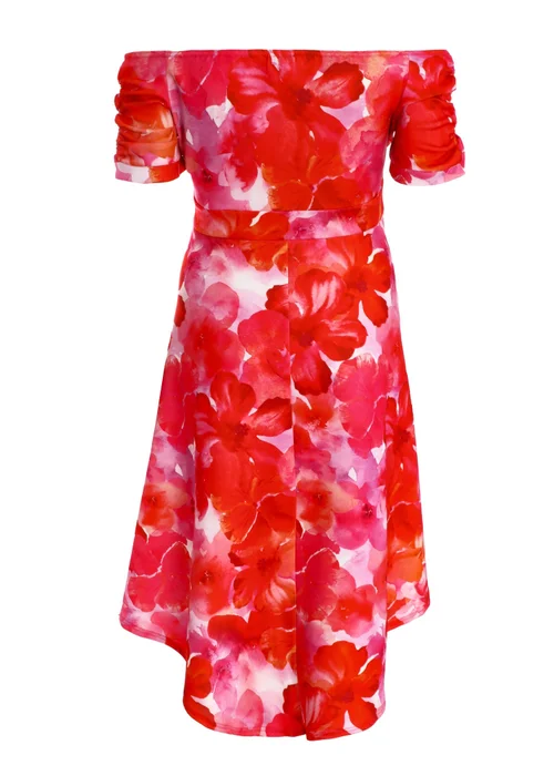 Quiz Pink Curve Floral Bardot Dip Hem Midi Dress - 16 Image 5