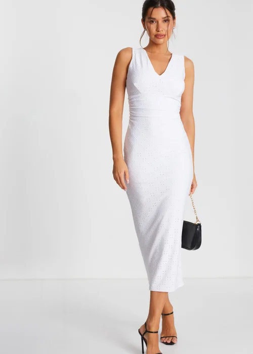 Quiz White Embroidered Bodycon Midaxi Dress - 6 Image 1
