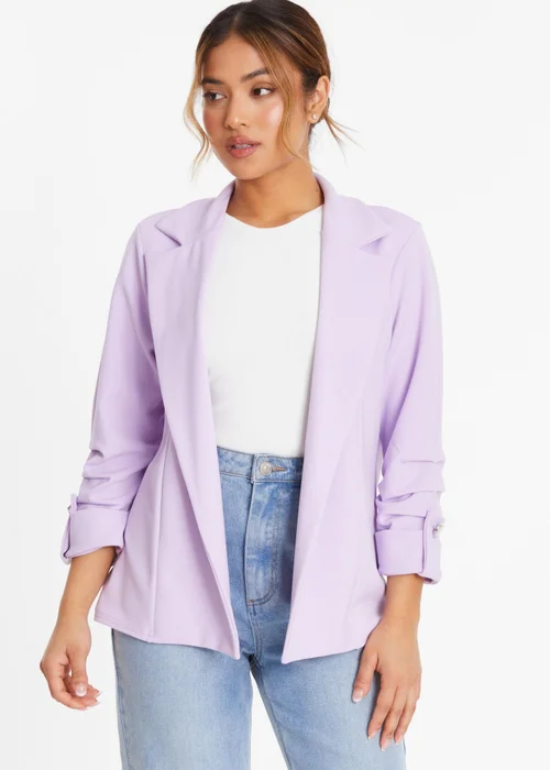 Quiz Lilac Petite Ruched Sleeve Tailored Blazer - 4 Image 1