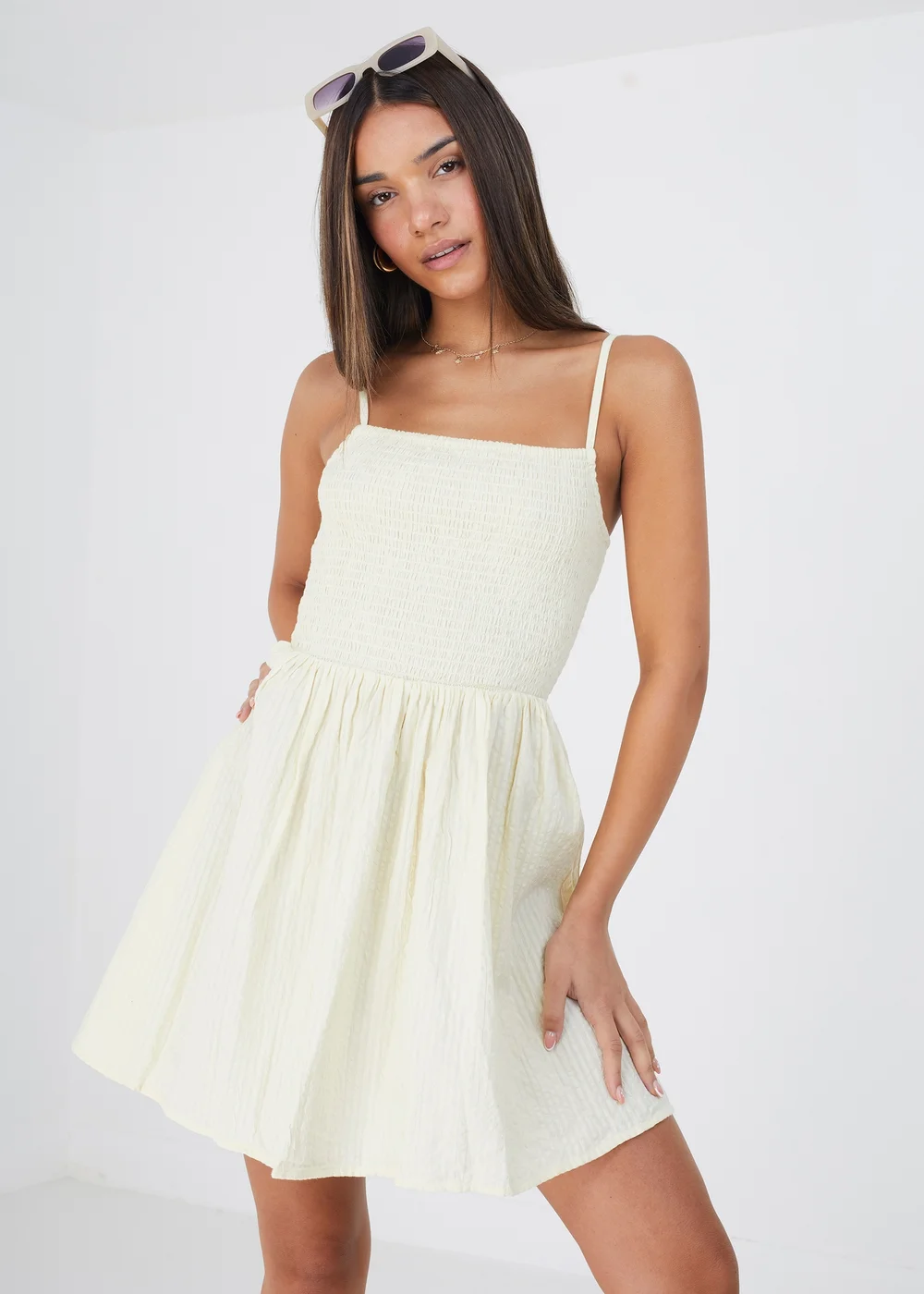 Brave Soul Cream Cotton Seersucker Mini Dress - XS Image 1