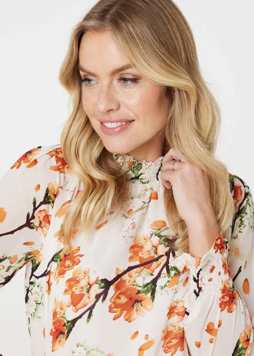 Izabel London Orange Floral Shirred High Neck Blouse - 8 Image 3