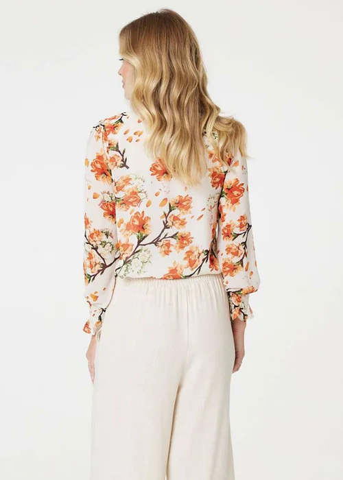 Izabel London Orange Floral Shirred High Neck Blouse - 8 Image 2