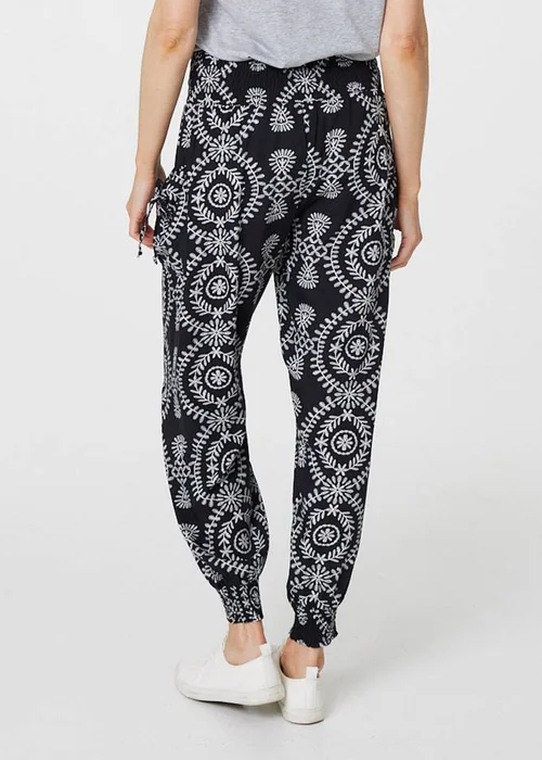 Izabel London Black Printed Smocked Waist Harem Pants - 8 Image 2