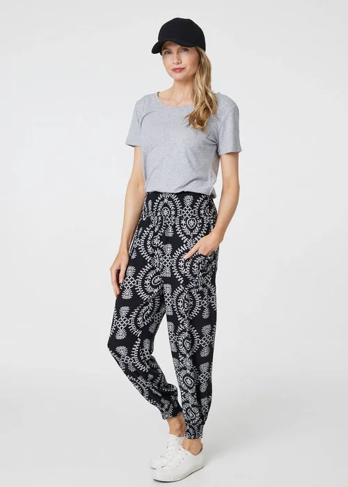 Izabel London Black Printed Smocked Waist Harem Pants - 8 Image 4