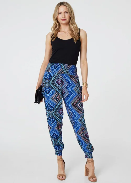 Izabel London Blue Aztec Print High Waist Harem Pants - 8 Image 4