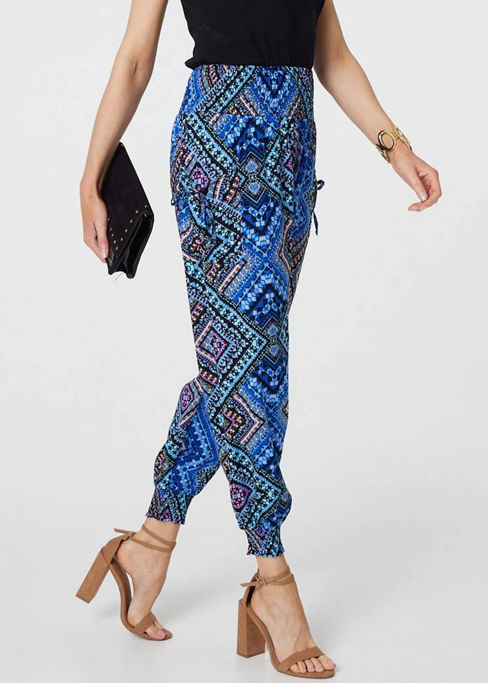 Izabel London Blue Aztec Print High Waist Harem Pants - 8 Image 1