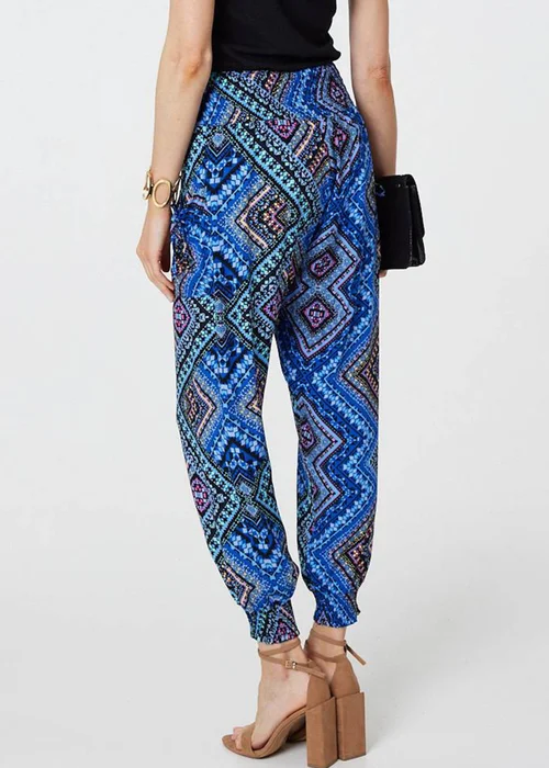 Izabel London Blue Aztec Print High Waist Harem Pants - 8 Image 2
