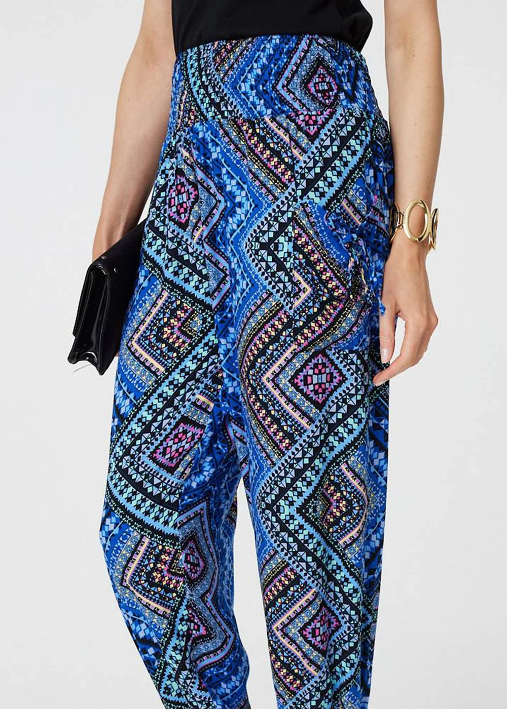 Izabel London Blue Aztec Print High Waist Harem Pants - 8 Image 3
