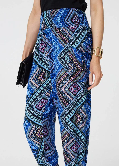 Izabel London Blue Aztec Print High Waist Harem Pants - 8 Image 3