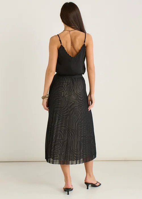 Gini London Black Animal Print Mesh Overlay Pleated Midi Skirt - 8 Image 2