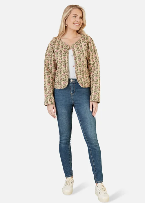 Yumi Stone Floral Print Reversible Cotton Cropped Quilted Jacket - 8 Image 1