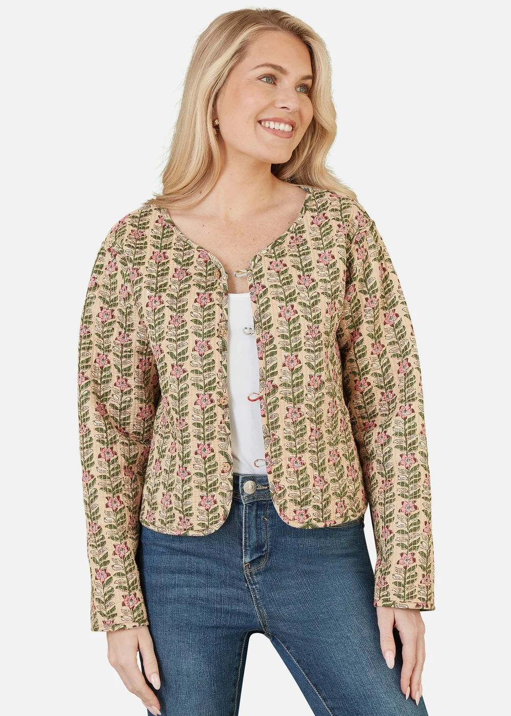 Yumi Stone Floral Print Reversible Cotton Cropped Quilted Jacket - 8 Image 2
