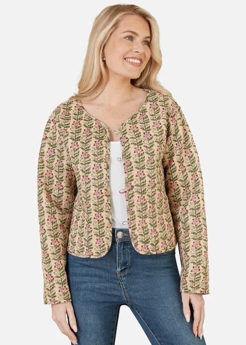 Yumi Stone Floral Print Reversible Cotton Cropped Quilted Jacket - 8 Image 2