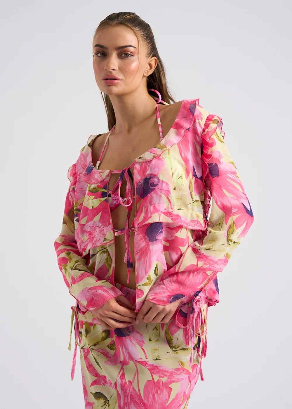 Urban Bliss Multi Floral Tie Front Top - 8 Image 1