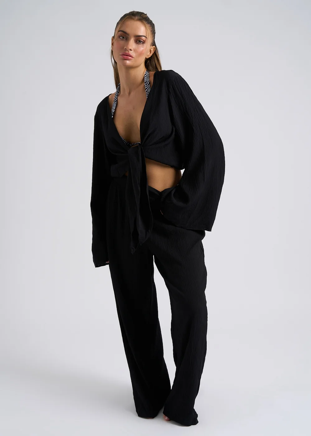 Urban Bliss Black Crinkle Cotton Beach Trousers - 8 Image 1