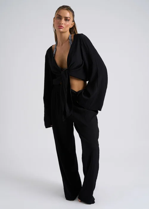 Urban Bliss Black Crinkle Cotton Beach Trousers - 8 Image 1