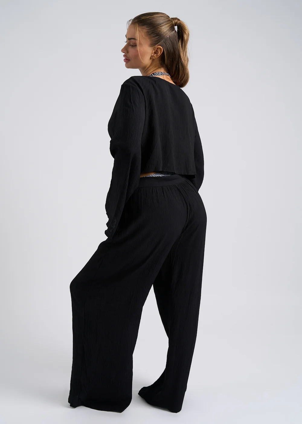 Urban Bliss Black Crinkle Cotton Beach Trousers - 8 Image 3