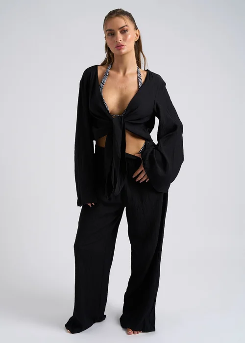 Urban Bliss Black Crinkle Cotton Beach Trousers - 8 Image 2
