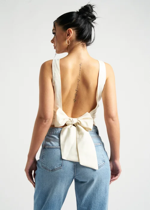 Urban Bliss Cream Satin Tie Back Top - 8 Image 2