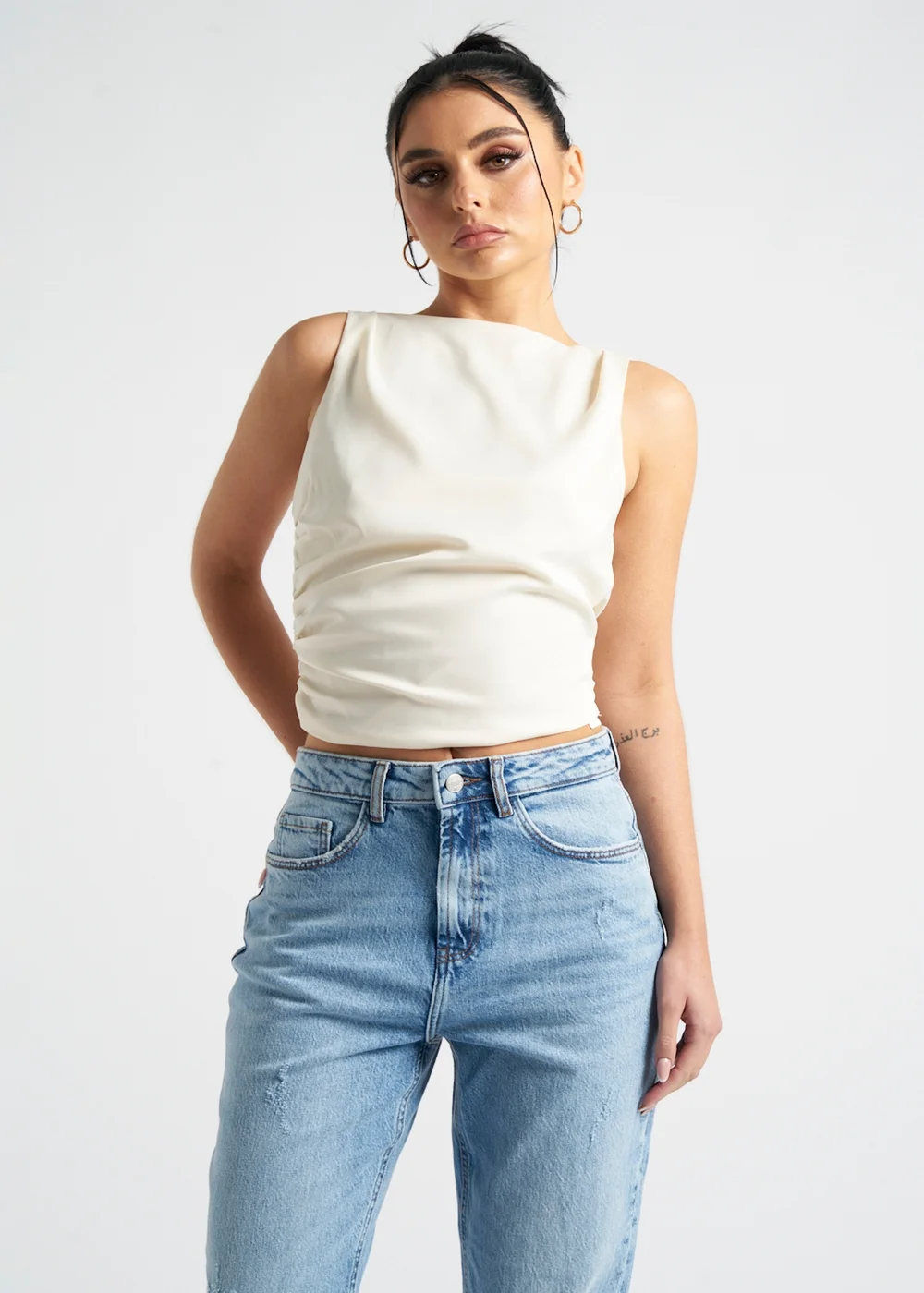 Urban Bliss Cream Satin Tie Back Top - 8 Image 1