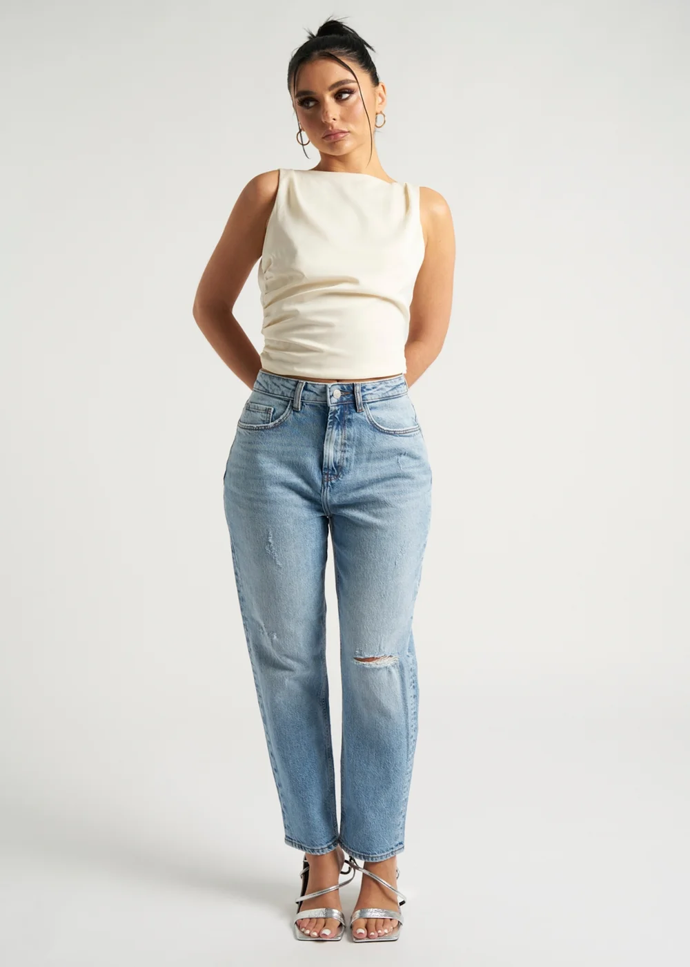 Urban Bliss Cream Satin Tie Back Top - 8 Image 3