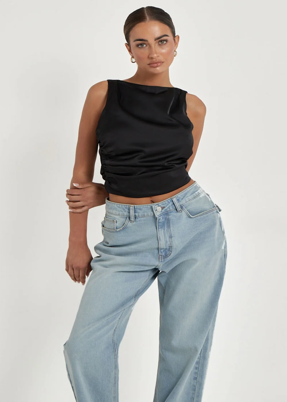 Urban Bliss Black Satin Tie Back Top - 14 Image 3