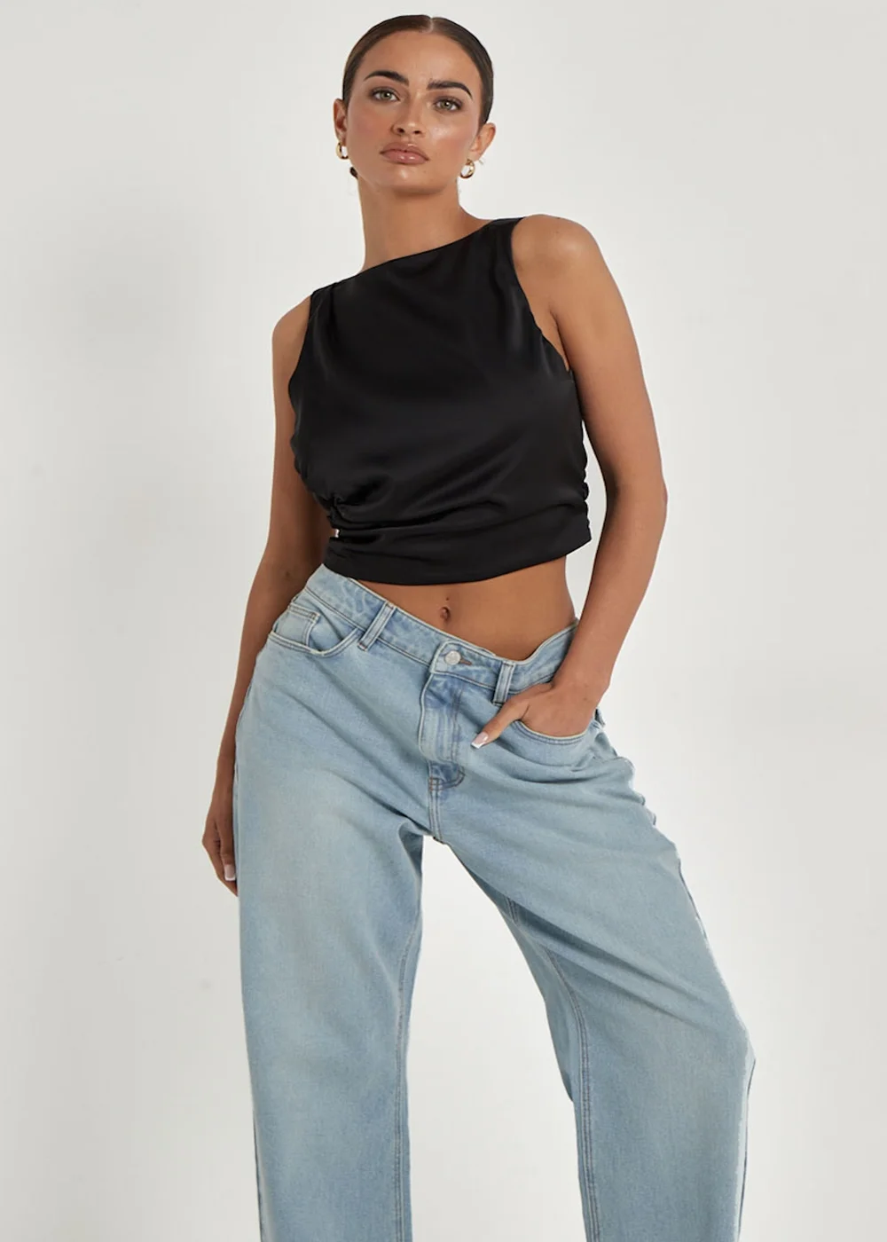 Urban Bliss Black Satin Tie Back Top - 14 Image 1