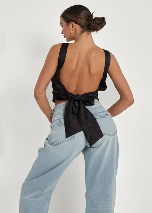 Urban Bliss Black Satin Tie Back Top - 14 Image 2