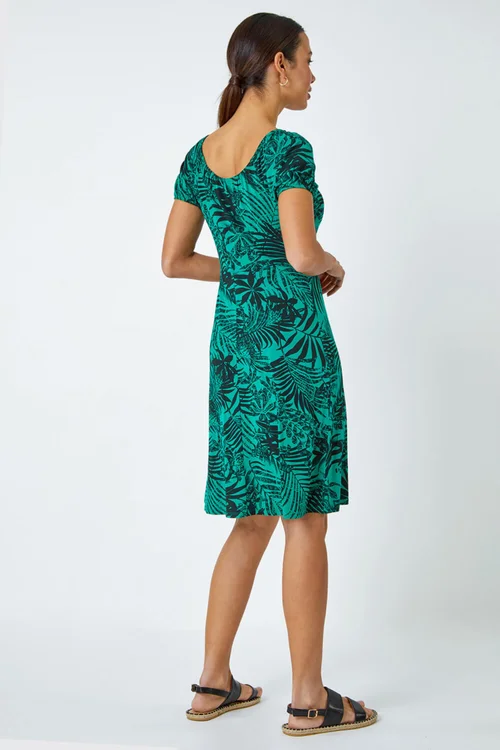 Roman Green Leaf Print Stretch Ruched Dress - 22 Image 3