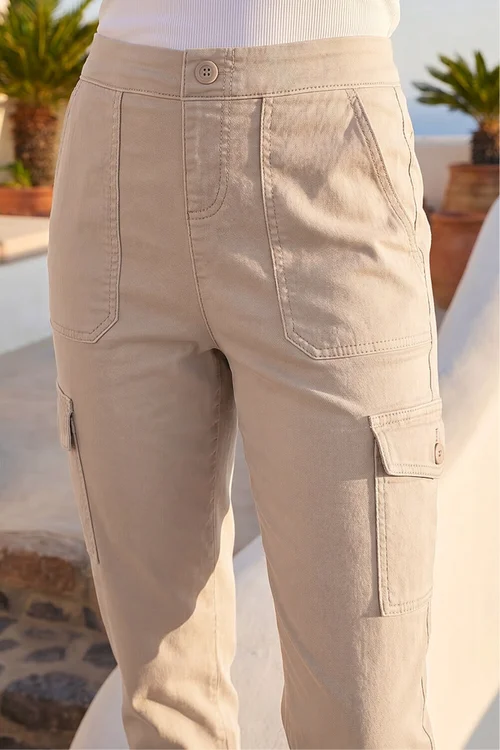 Roman Natural Casual Elastic Waist Cargo Stretch Trousers - 10 Image 4