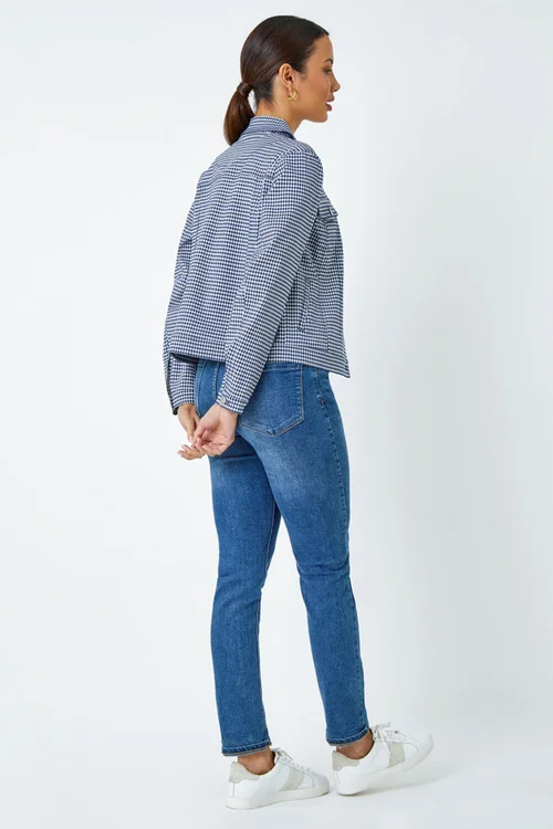 Roman Navy Gingham Stretch Pocket Detail Jacket - 14 Image 3
