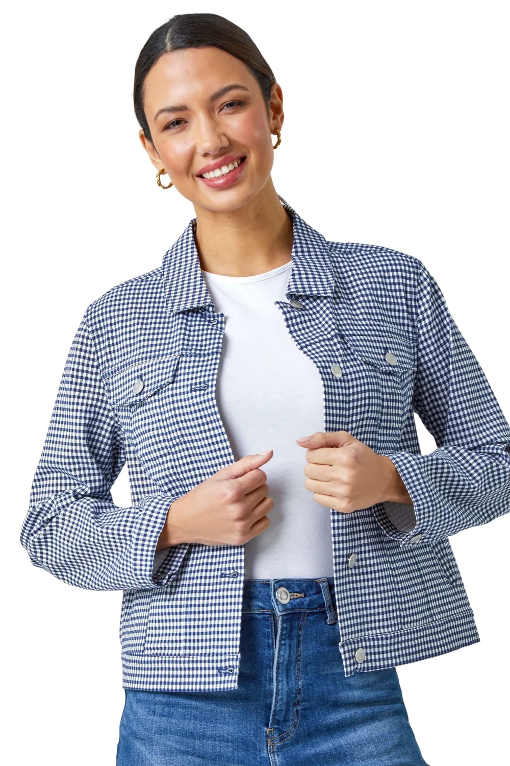 Roman Navy Gingham Stretch Pocket Detail Jacket - 14 Image 1